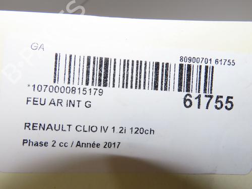 Used Left tailgate light Left tailgate light RENAULT CLIO IV (BH_) 1.2 TCe 120 (BHAU) (118 hp) 39938129 39938129