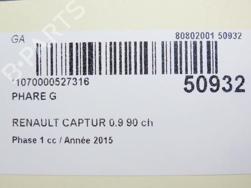 Used Left headlight RENAULT CAPTUR I (J5_, H5_) 0.9 TCe 90 (90 hp) 28832520