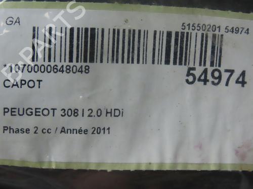 Capot Capot PEUGEOT 308 I (4A_, 4C_) 2.0 HDi (150 hp) 29170481 29170481