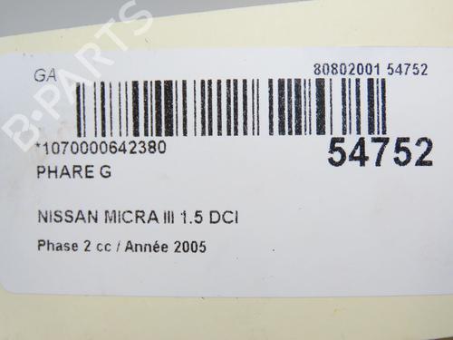 Left headlight NISSAN MICRA III (K12) 1.5 dCi | BP28832569C28 