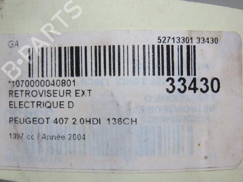 Used Right mirror PEUGEOT 407 (6D_) 2.0 HDi 135 (6DRHRH, 6DRHRE, 6DRHRG, 6DRHRJ) (136 hp) 9596042