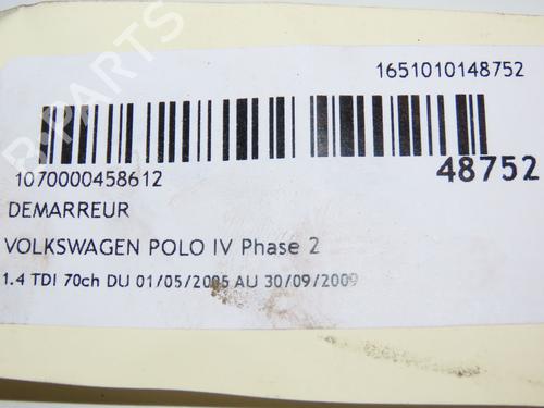 Used Starter Starter VW POLO IV (9N_, 9A_) 1.4 TDI (70 hp) 17868010 17868010