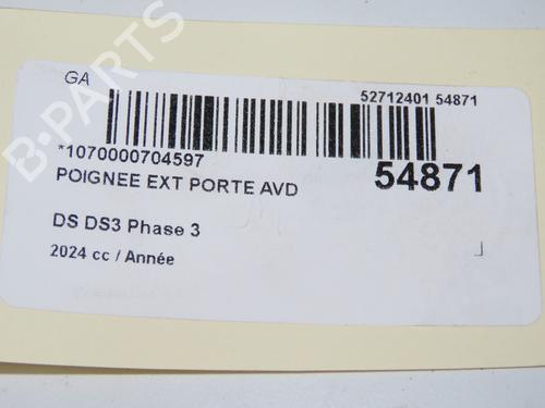Used Front right exterior door handle DS DS 3 / DS 3 CROSSBACK (UR_, UC_, UJ_) 1.2 PureTech 130 (URHNSS) (131 hp) 31747992