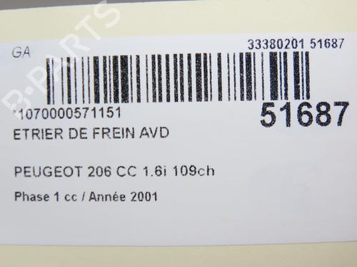 Right front brake caliper PEUGEOT 206 CC (2D) 1.6 16V (2DNFUF, 2DNFUR) | BP26049175M104