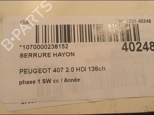 Tailgate lock PEUGEOT 407 SW (6E_, 6D_) 2.0 HDi 135 | BP9618235C101 