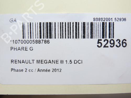 Venstre forlygte RENAULT MEGANE III Hatchback (BZ0/1_, B3_) 1.5 dCi (BZ09, BZ0D, BZ1W, BZ29, BZ14) | BP28969461C28 