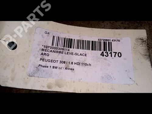 Rear left window mechanism PEUGEOT 308 SW I (4E_, 4H_) 1.6 HDi | BP9729715C24 