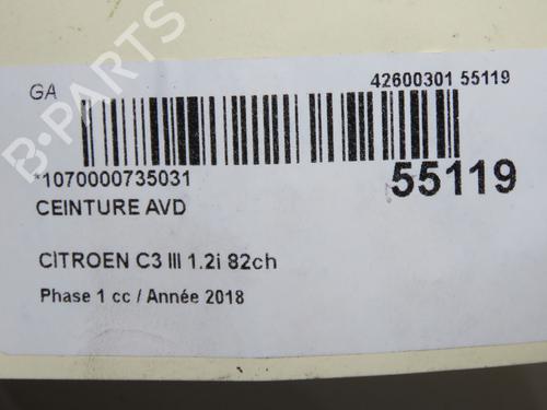 Front right seatbelt CITROËN C3 III (SX) 1.2 VTi 82 | BP36427070I25  - Image 6