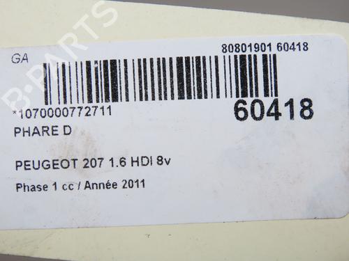 Faro derecho Faro derecho PEUGEOT 207 (WA_, WC_) 1.6 HDi (90 hp) 37432623 37432623