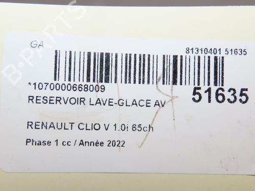 Used Windscreen washer tank RENAULT CLIO V (B7_) 1.0 SCe 65 (B7MG) (67 hp) 29441861