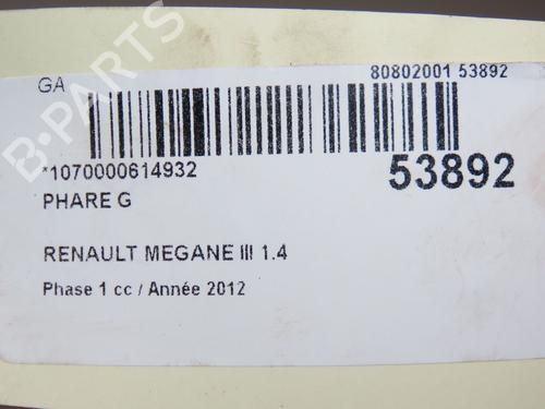 Used Left headlight RENAULT MEGANE III Hatchback (BZ0/1_, B3_) 1.2 TCe (BZ2B, BZ11) (116 hp) 28832551