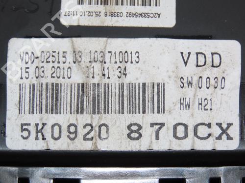 Instrument cluster VW GOLF VI (5K1) 2.0 TDI | BP28801753C47 