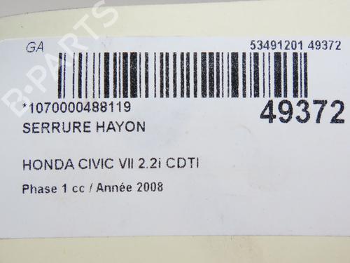 Used Tailgate lock HONDA CIVIC VIII Hatchback (FN, FK) 2.2 CTDi (FK3) (140 hp) 28802184