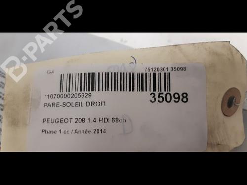 Right sun visor PEUGEOT 208 I (CA_, CC_) 1.4 HDi | BP9604187I2