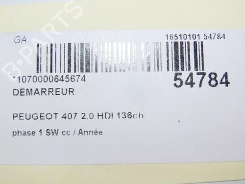 Startmotor PEUGEOT 407 SW (6E_, 6D_) 2.0 HDi 135 (136 hp) 30630824