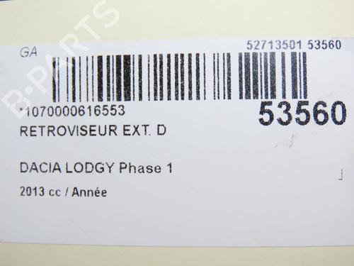 Right mirror DACIA LODGY (JS_) 1.2 TCe (JSAY, JSM0) | BP28831526C27