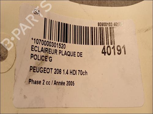 Used Licence plate light Licence plate light PEUGEOT 206 Hatchback (2A/C) 1.4 HDi eco 70 (68 hp) 14880737 14880737