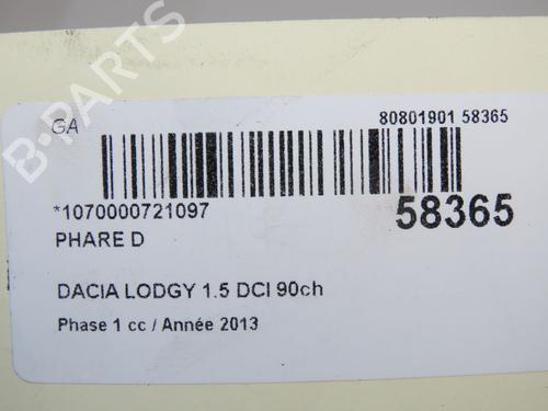Right headlight DACIA LODGY (JS_) 1.5 dCi (JSMC, JSAF) | BP36310634C29 - Image 5