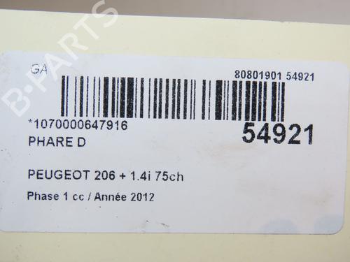 Used Right headlight PEUGEOT 206+ (2L_, 2M_) 1.4 i (73 hp) 28802251