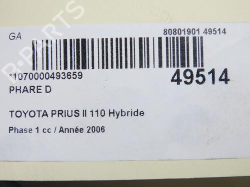 Used Right headlight Right headlight TOYOTA PRIUS Liftback (_W2_) 1.5 Hybrid (NHW2_) (113 hp) 40241084 40241084