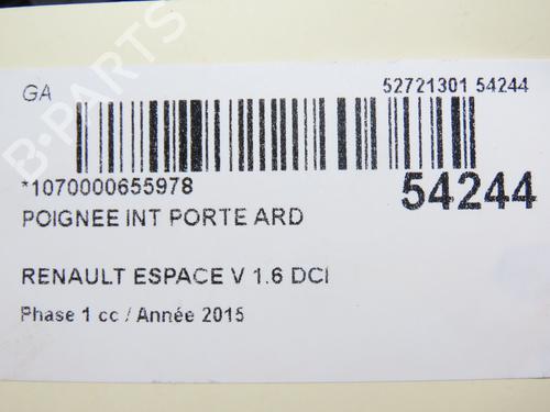 Højre bagtil invendig håndtag RENAULT ESPACE V (JR_) 1.6 dCi 160 (160 hp) 28831845