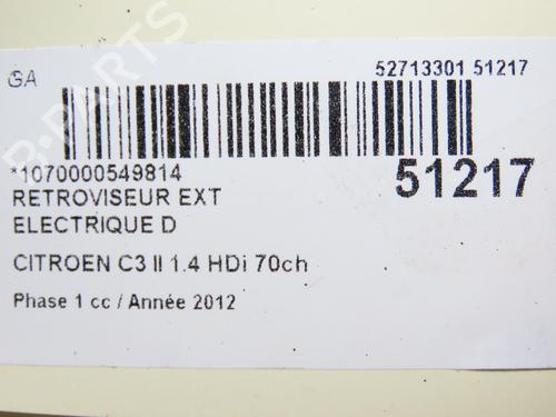 Right mirror CITROËN C3 II (SC_) 1.4 HDi 70 (SC8HZC, SC8HR0, SC8HP4) | BP28831347C27 