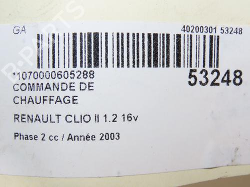 Commande Chauffage RENAULT CLIO II (BB_, CB_) 1.2 16V (BB05, BB0W, BB11, BB27, BB2T, BB2U, BB2V, CB05,... (75 hp) 28830368
