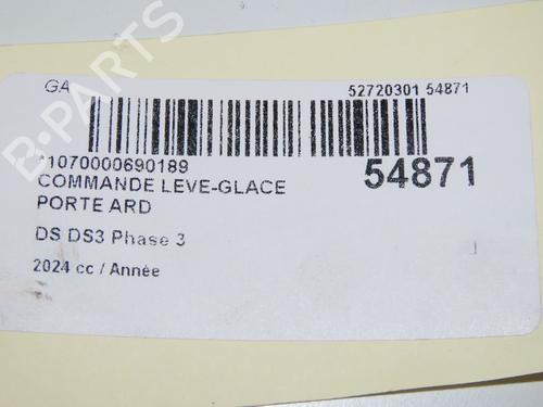 Interrupteur de vitre arrière droite DS DS 3 / DS 3 CROSSBACK (UR_, UC_, UJ_) 1.2 PureTech 130 (URHNSS) (131 hp) 31865293