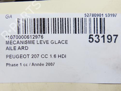 Used Rear right window mechanism PEUGEOT 207 CC (WD_) 1.6 HDi (109 hp) 28832055