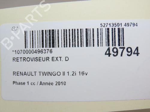 Used Right mirror RENAULT TWINGO II (CN0_) 1.2 16V (CN04, CN0B) (75 hp) 28831517
