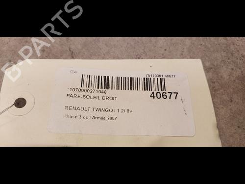 Used Right sun visor Right sun visor RENAULT TWINGO I (C06_) 1.2 (C066, C068) (58 hp) 9612657 9612657