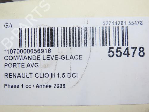 Venstre Foran elrute bryter RENAULT CLIO III (BR0/1, CR0/1) 1.5 dCi (C/BR0G, C/BR1G) (68 hp) 29294208