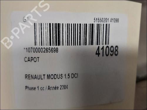 Used Hood RENAULT MODUS / GRAND MODUS (F/JP0_) 1.5 dCi (FP0E, JP0E) (65 hp) 9612173
