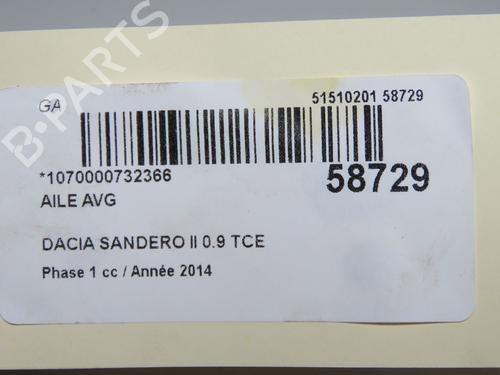 Forskærm venstre DACIA SANDERO II TCe 90 (B8M1, B8MA, B8AC) | BP38548111C41  - Image 6