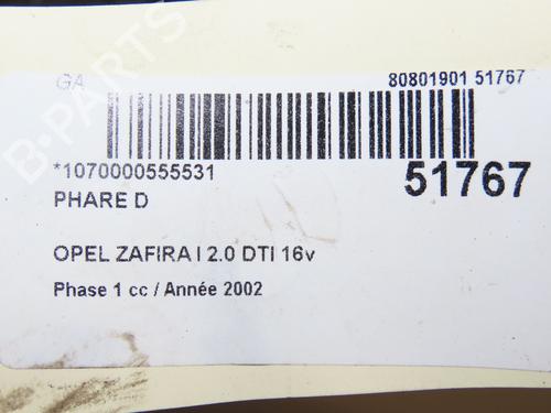 Right headlight OPEL ZAFIRA A MPV (T98) 2.0 DTI 16V (F75) | BP21799843C29 