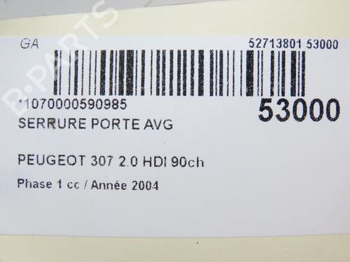 Used Front left lock PEUGEOT 307 (3A/C) 2.0 HDi 90 (90 hp) 27393346