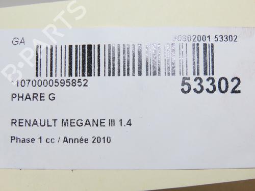 Venstre forlygte RENAULT MEGANE III Hatchback (BZ0/1_, B3_) 1.4 TCe (BZ0F, BZ1V) (131 hp) 28832541