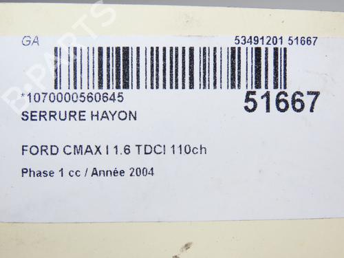 Used Tailgate lock Tailgate lock FORD FOCUS C-MAX (DM2) 1.6 TDCi (109 hp) 22996961 22996961