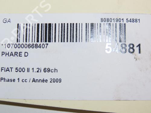 Used Right headlight FIAT 500 (312_) 1.2 (312AXA1A) (69 hp) 30740799