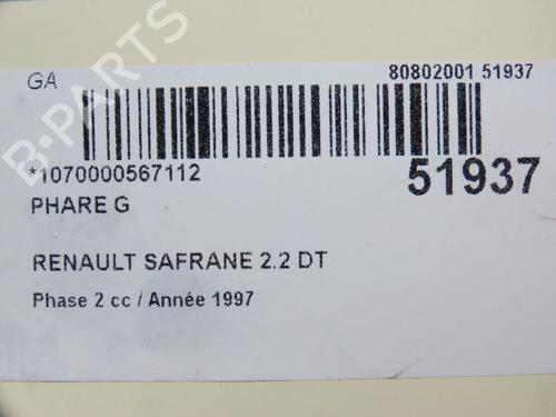 Used Left headlight RENAULT SAFRANE II (B54_) 2.2 dT (B54G) (113 hp) 28832525