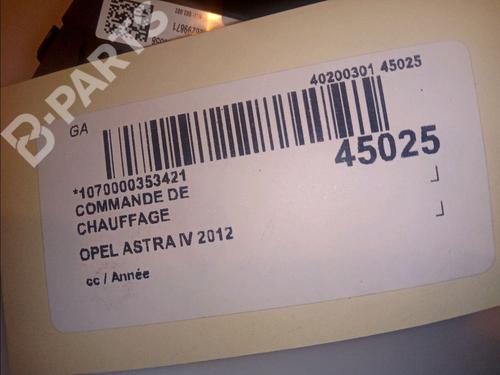 Climate control OPEL ASTRA J (P10) 1.4 Turbo (68) | BP11921397I5 