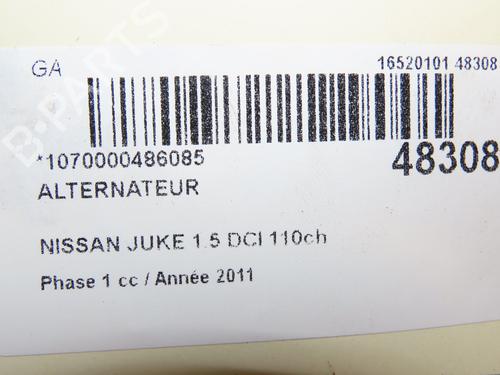 Used Alternator NISSAN JUKE (F15) 1.5 dCi (110 hp) 28829061