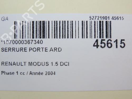 Used Rear right lock RENAULT MODUS / GRAND MODUS (F/JP0_) 1.5 dCi (FP0D, JP0D) (82 hp) 11103452