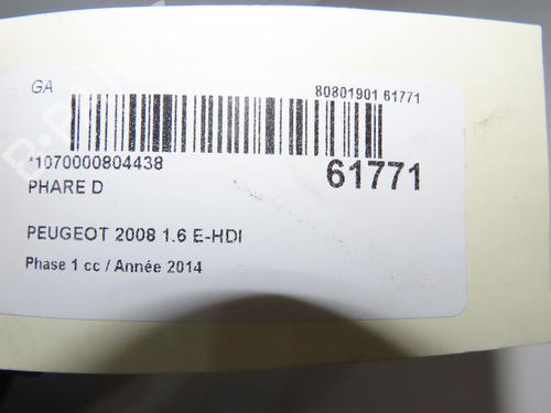 Used Right headlight Right headlight PEUGEOT 2008 I (CU_) 1.6 HDi (92 hp) 39698976 39698976