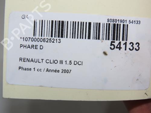Højre forlygte RENAULT CLIO III (BR0/1, CR0/1) 1.5 dCi (BR17, CR17) (86 hp) 30916932