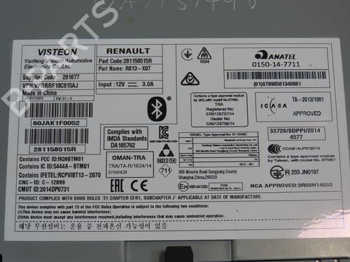 Radio DACIA SANDERO II 1.0 SCe 75 (B8JC, B8JD) | BP19540043E6 