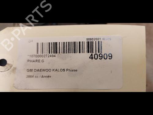 Used Left headlight DAEWOO KALOS (KLAS) 1.2 (72 hp) 9612790