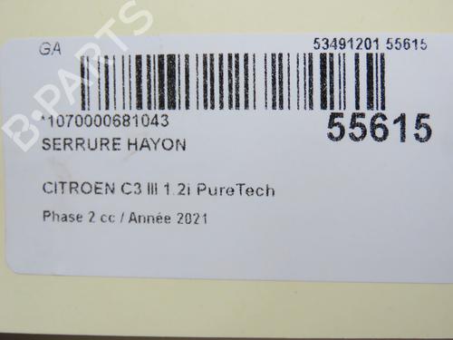 Bagklap lås CITROËN C3 III (SX) 1.2 PureTech 82 (83 hp) 31155151
