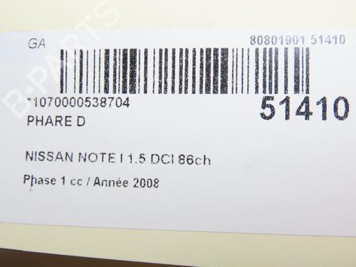 Right headlight NISSAN NOTE (E11, NE11) 1.5 dCi | BP28969408C29 - Image 5