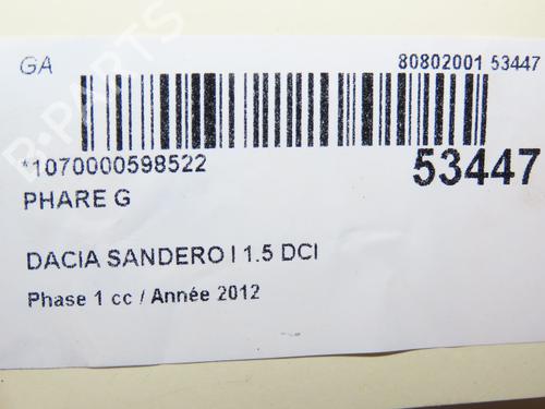 Used Left headlight DACIA SANDERO 1.5 dCi (75 hp) 28832546